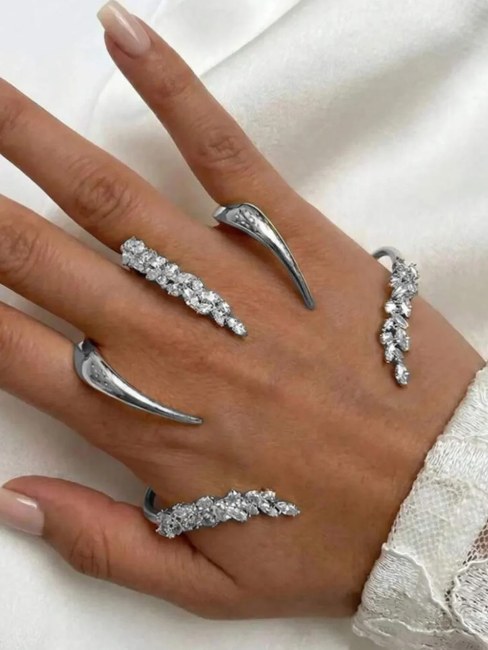 Sculptural Radiance Crystal Cuff Ring Luxury Fashion Jewelry